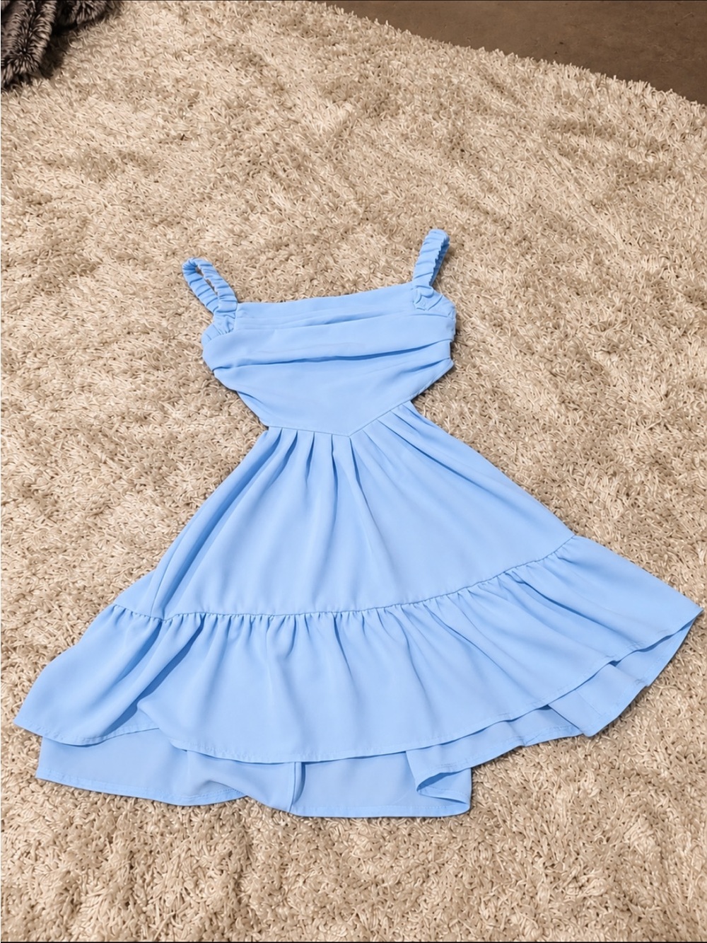 Light Blue Cutout Ruffle Mini Dress - Picture 2 of 4